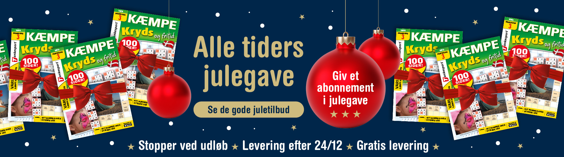 gaveabonnement, kæmpe kryds og fritid, krydsord, abonnement, julegave, tankesport, gratis fragt gaveabonnement Kæmpe kryds og fritid