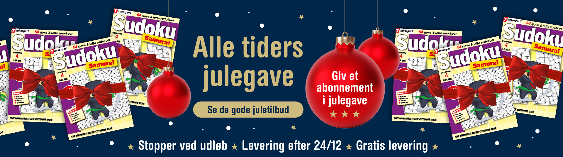 gaveabonnement, sudoku samurai, abonnement, sudokuvarianter, gratis fragt, sudoku, tankesport gaveabonnement Sudoku Samurai