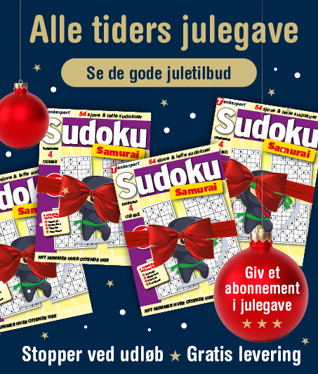 gaveabonnement, sudoku samurai, abonnement, sudokuvarianter, gratis fragt, sudoku, tankesport gaveabonnement Sudoku Samurai
